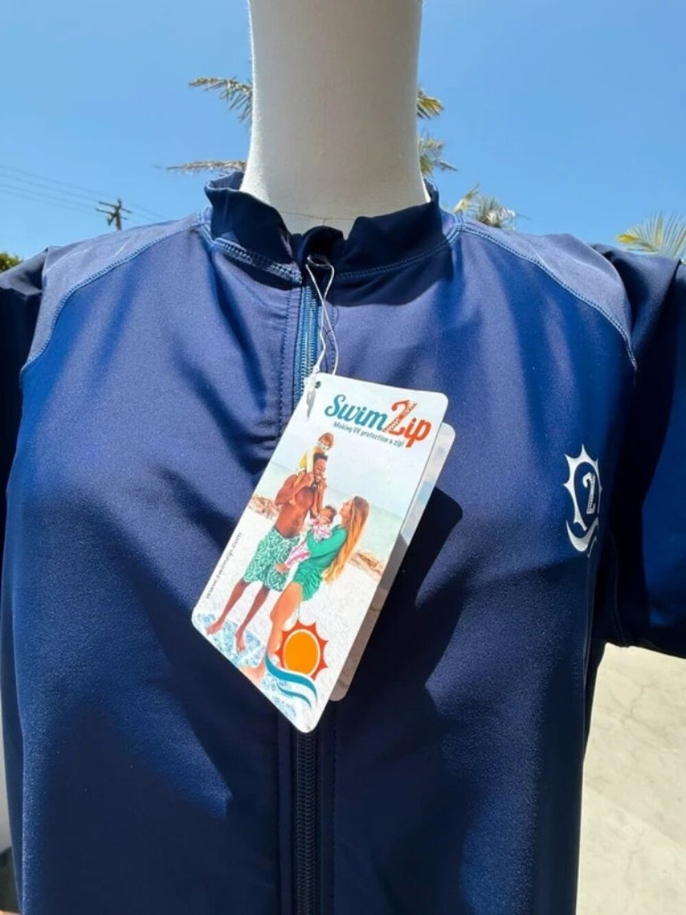 NWT Unisex Swim/Sun Shirt UV Block Swim Xip Navy Blue Size XXL